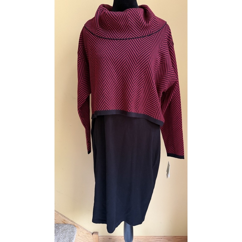 Taylor 2-piece Look Dress size L Herringbone Cowl Neck NWT